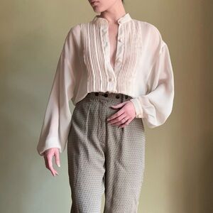 Regency Style Blouse, Semi Sheer Historical Style Button Down Top, Poet Sleeves